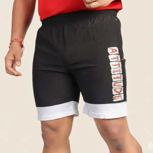 Black Lycra Blend Polyester Elasticated Solid Shorts For Men