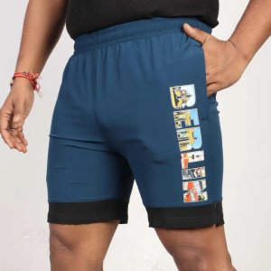 Blue Lycra Blend Polyester Elasticated Solid Shorts For Men