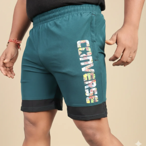 Green Lycra Blend Polyester Solid Shorts For Men