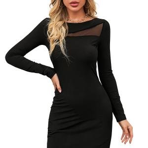 Midnight Elegance Sheer Panel Bodycon Dress 🖤