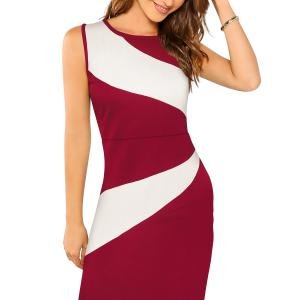 Maroon Wave Colourblock Sheath Dress