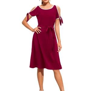 Dress-up Women's Knee Length Dress, Fit and Flare Style with Sleeveless Design, Round Neck