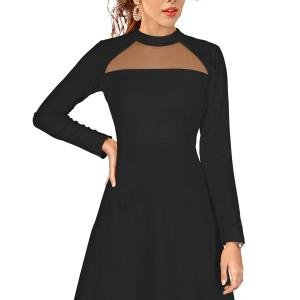 Maroon Solid Mock Neck Long Sleeves A-Line Dress