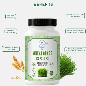 Trustmeds Organic Wheat Grass Capsules 500mg, 60 Veg Capsules: Chlorophyll Detox, Alkalizing Superfood for Immunity & Energy