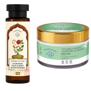 Ayurvedic Face & Body Wash Powder 50g with Vitamin C Aloevera & Neem Face Gel, Powder-to-Foam (P-2)