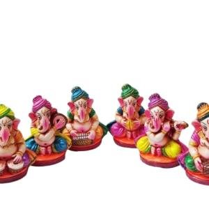 Simonart & Printing Musical Ganapathi Idol Set (6 Pieces) | Decorative Ganesha Figurines for Festival & Home Decor (10–40–10 cm)