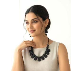 Artisan Handmade Terracotta Jewellery Set | Ethnic Clay Necklace with Matching Earrings