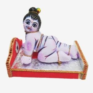 Krishna Murti Clay Golu Bommai – 9.5 x 4 Inches | Handmade Krishna Idol | Navaratri Golu Doll