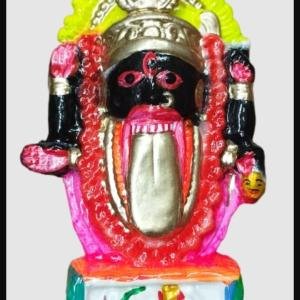 Handicrafts Clay Kalighat Kali Maa Idol – 18 cm | Handmade Terracotta Goddess Kali Figurine for Home & Temple Decor