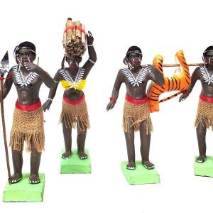 SIMONART AND PRINTING Tribal Hunter Group Figurines – Set of 4 Handmade Clay Crafts for Home Decor