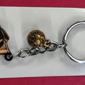 Soccer Boot and Ball Keychain with Metal Ring, Bronze and Silver Chain Design
