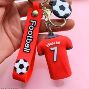 Ronaldo red jersey 3D Rubber Keychain with long Ribbon | Ronaldo Keychains