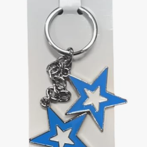 Double Star Pendant with Chain, Blue & White, Stainless Steel