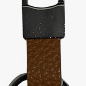 Premium Leather Keychain with Gunmetal Hook, Brown Textured Strap, Metal Ring