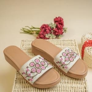 Blush Bloom Embellished Slide Sandals