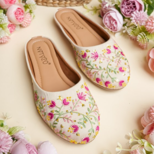 Floral Embroidered Slip-On Mules