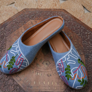 Artisan Embroidered Denim Mules