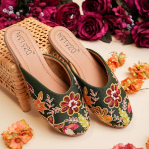 Emerald Garden Embroidered Mules