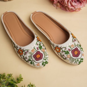 Floral Embroidered Slip-On Mules