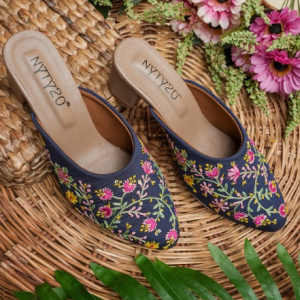 Midnight Bloom Embroidered Mule Heels