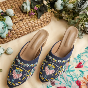 Midnight Bloom Embroidered Mule Heels