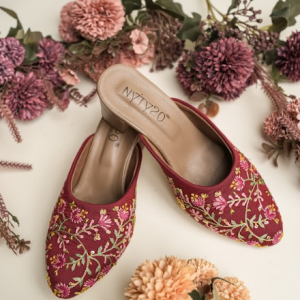 Midnight Bloom Embroidered Mule Heels