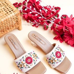 Embroidered Block Heel Slides