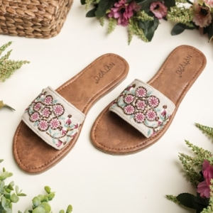 Blush Meadow Embroidered Flat Slides