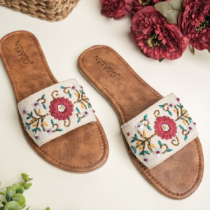 Blush Meadow Embroidered Flat Slides