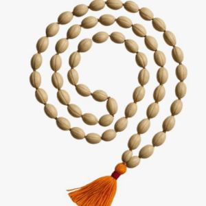 Baijanti Mala Prayer Beads, 108 Beads with Orange Tassel, Traditional Meditation and Pooja Necklace