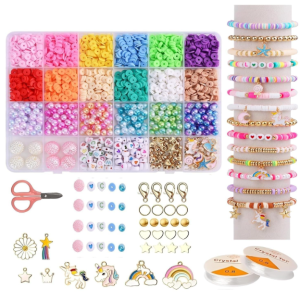 DALESSA Jewellery Making Kit Bracelet Making Kit Macaron Color for Bracelet Making Clay Beads Kit Letter with Unicorn Pendants