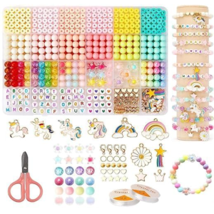 DALESSA Jewellery Making Kit Bracelet Making Kit Macaron Color for Bracelet Making Clay Beads Kit Letter with Unicorn Pendants