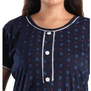 Women's Sinker Cotton Blend All Over Printed Half Sleeve Sleepwear Nighty/Maxi/Nightgown with Side Pocket