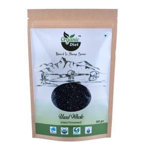 Organic Diet Fresh & Pure Organic Urad Black Whole (Urad Kali Dal | Black Urad Ki Dal | Ulutham Paruppu) Whole and Unpolished Pulses High Protein Nutritious, 500 gm (Pack of 1)