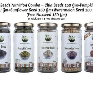 Organic Diet Super Seeds Nutrition Combo – Chia Seeds, Pumpkin Seeds, Sunflower Seeds & Watermelon Seeds (150g Each) with FREE Flaxseed (150g)