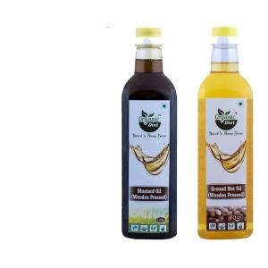 Organic Diet Wooden Pressed Oil Combo – Mustard Oil & Groundnut Oil (1L Each) | Cold Pressed, Unrefined Cooking Oils | Natural Aroma & Rich Flavor | Pack of 2