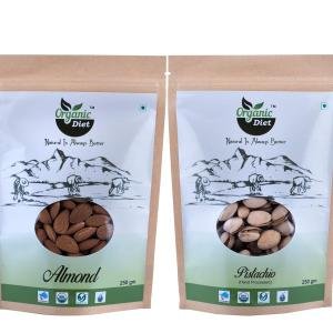 Organic Diet Pure Organic Almond & Pistachio (250g) Combo Pack | Premium Natural Badam & Pista | Healthy Dry Fruits for Daily Snacking | Protein-Rich Nuts