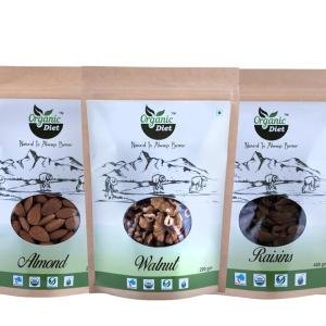 Organic Diet Premium Organic Dry Fruits Combo – Almonds, Cashews, Walnuts, Raisins & Pistachios | Natural, Fresh & Handpicked | Healthy Snack