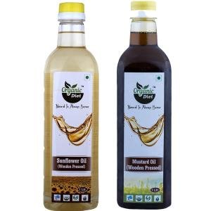 Organic Diet Wooden Pressed Oil Combo – Mustard Oil & Sunflower Oil (1L Each) | Cold Pressed, Unrefined Cooking Oils | Natural Aroma & Rich Taste | Pack of 2