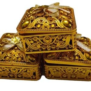 Decorative Wedding Ring Box Set, Gold Metallic Finish, Ornate Design, Set of 3