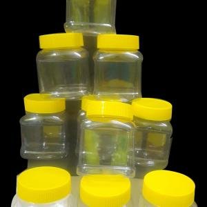 Kitchen Storage Containers, 200ml Transparent Plastic Jars with Yellow Lids, Air Tight, Set of 10