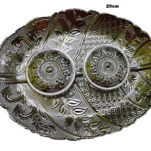 Decorative Silver-Coated Plastic Oval Serving Tray, Traditional Kumkum Sandal Plate