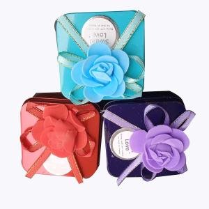 Metal Gift Boxes with Rose and Ribbon, Squared Shape, Set of 3, 6 x 6 x 3.5 cm, Storage Containers for Jewellery and Chocolates