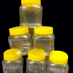 SK Plastic Storage Jars, 200 ml, Set of 6, Transparent, Air Tight Kitchen Containers with Yellow Lids