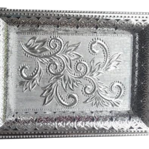 German Silver Rectangle Serving Tray with Designer Fancy Floral Pattern, 30 cm x 22 cm