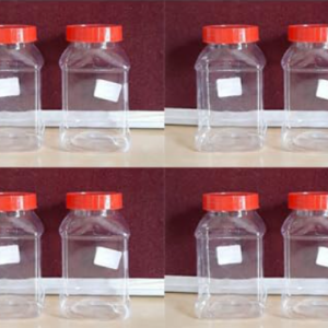 Clear PET Square Storage Jar with Red Lid, 250ml, for Kitchen and Lab Use, Transparent, Pack of 8