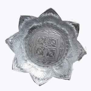 German Silver Coated Pooja Bowl, Prasad Bowl, Archanai Plate for Temple, Floral Embossed Design