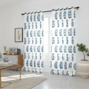 Floral Blue Kairi Print Curtains – Traditional Indian Pinar Block Design