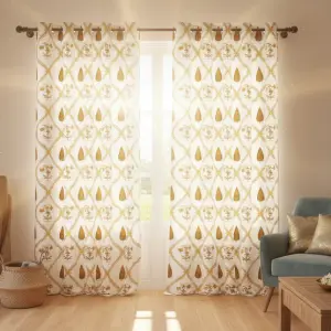 Pinklay Golden Bloom Curtains – Hand Block Printed Floral Elegance