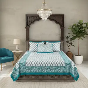 Blue Bloom 100% Cotton Bedsheet
